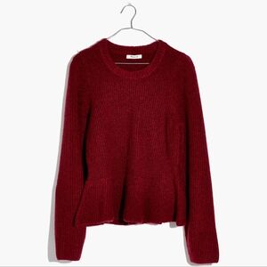 Madewell Peplum Pullover Knit Sweater Women's XS Heather Noir Burgundy Wool